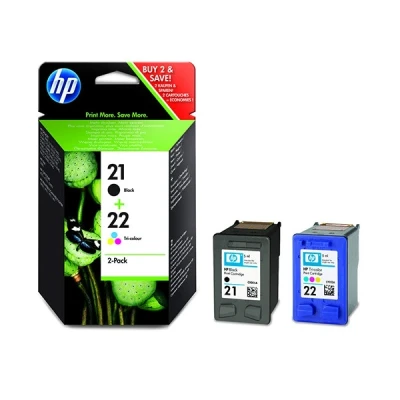 Imagen de HP Cartucho de tinta, 21 + 22, SD367AE, original, negro/3color, 190/165 páginas (2 unidades), recibirás 1 paquete 2 unidades