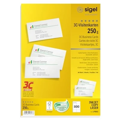 Imagen de Sigel LP802 Tarjetas de visita, 3C, imprimible, 85x55 mm (A4), 250 g, 800 unds, 80 hojas