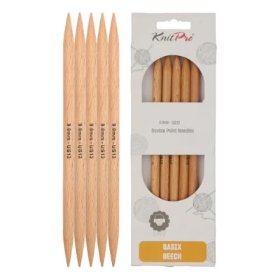 Imagen de Knit Pro Basix Agujas de Tejer con Doble Punta (20 cm, 9 mm, Abedul)