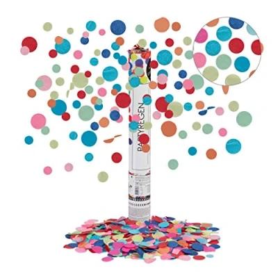 Imagen de Relaxdays Cañón Confeti, 6 8 m de Alcance, Para Carnaval, Cumpleaños o Bodas, Redondo, Papel Cartón, 40 cm, Multicolor, (10027076)
