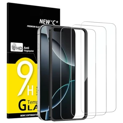 Imagen de NEW&#039;C 3 Piezas, Protector Pantalla para iPhone 16 Pro Max (6,9 Pulgadas), Cristal templado con herramienta de instalación fácil incluida, Antiarañazos, Antihuellas, Dureza 9H, Ultra Resistente