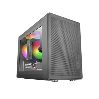 Imagen de MARS Gaming MC XPS, Caja MicroATX Ultracompacta, Cristal Templado + Paneles Mesh, Ventilador FRGB 120mm, Tecnología Refrigeración Soporte Dual de PSU ATX y SFX, Minitorre PC USB C, Negro