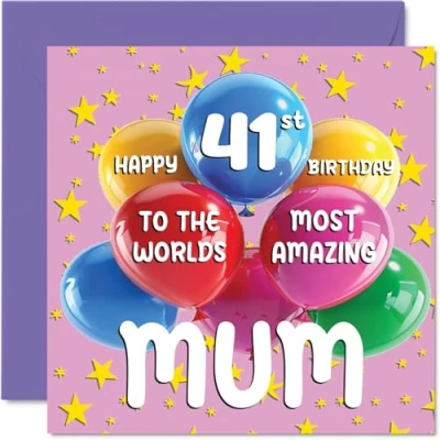 Imagen de Tarjeta de cumpleaños número 41 para mamá World&#039;s Most Amazing Mum feliz hija hijo, 145 mm x edad años tarjetas felicitación