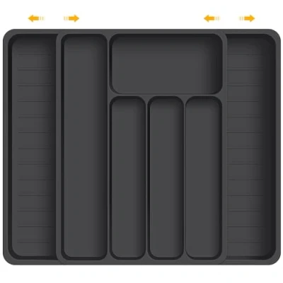 Imagen de ROELLY Organizador Cubiertos para Cajon, Cajones con 7 Compartimentos, Cocina de 37 * 28cm, Almacenamiento Vajilla Cocina, Cubertero,Negro