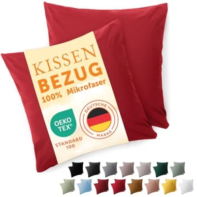 Imagen de Blumtal Fundas de Almohada 60x60 cm (Juego 2) cojín Microfibra para sofá con Cierre Sobres, Extra Suaves y Lavables, Certificado Oeko Tex Rojo