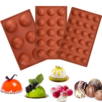 Imagen de RMENOOR 3 Pcs Moldes de Silicona Semiesfera Seguro sin BPA Bola para Horno Tamaños Chocolate Ideal Hacer Chocolate, Tarta, Gelatina, Pudín, Muffin, Jabón