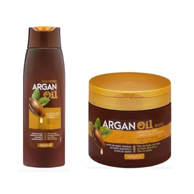 Imagen de Pack 2 Champú 400 ml. y Mascarilla Tarro Argan Oil cabello seco dañado. Paquete x Deliplus
