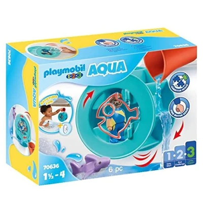 Imagen de PLAYMOBIL 1,2,3 Aqua 70636 Rueda de Agua con bebé tiburón, Juguete baño para niños pequeños, tiburón Que Flota, Primer a Partir 18 Meses