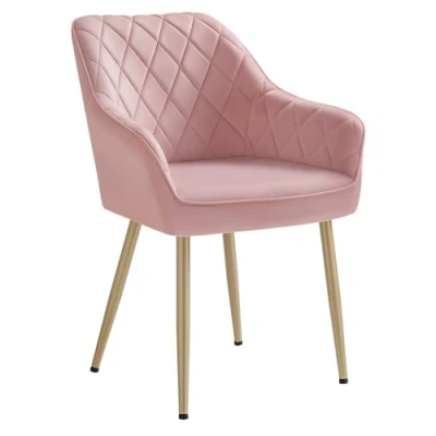 Imagen de SONGMICS, Sillón de Terciopelo, Silla Tapizada con Reposabrazos, Carga Máx. 120 kg, Patas Metal, para Comedor, Cocina, Rosa Jalea y Dorado Pálido LDC088R01, 60 x 62.5 85 cm