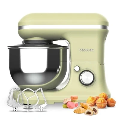 Imagen de Cecotec Batidora Amasadora Cecomixer Merengue 5L 1200 Green. W en 6 Niveles, 5 Funciones, Movimiento Planetario, Diseño Elegante, Bol de Acero L y Accesorios para Batir Amasar