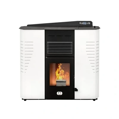 Imagen de STUFE A PELLET ITALIA Marmolada Estufa de aire ventilada 14 kW, eficiencia 92%, calienta 130 m², autonomía 19 h, programable, 5 velocidades y potencias, diseño compacto, color blanco