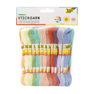 Imagen de folia 23993 Hilo de bordar pastel, 100% algodón, 52 docks 8 m en 26 colores, para bordar, hacer manualidades