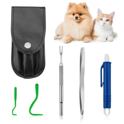 Imagen de NEUTYPECHIC Juego de 5 Pinzas Garrapatas, para Garrapatas Gato y Perros con Caja Almacenamiento, Protección Humanos, Perros, Gatos, Caballos, Alicates