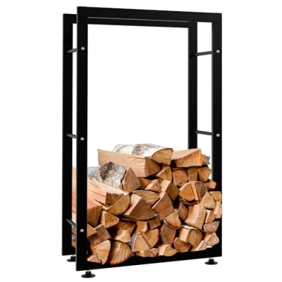 Imagen de CLP Soporte para Organizar La Leña Keri I Estante Metálico Almacenar Madera En Interiores Leñero Moderno, Color:Negro, Tamaño:25x60x100 cm