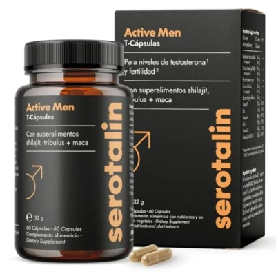 Imagen de serotalin ACTIVE MEN Refuerzo para hombres Altamente dosificado con Shilajit, Maca, Tribulus Terrestris, Alholva, Zinc, Selenio y Vitaminas 60 Cápsulas