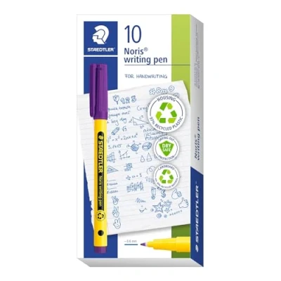 Imagen de STAEDTLER rotuladores 307 Noris Writing Pen Rotulador de Punta Fina Trazo 0.6mm Aprox Tinta Base Agua Cuerpo Fabricado en un 97% Plastico Reciclado Color Violeta Caja 10
