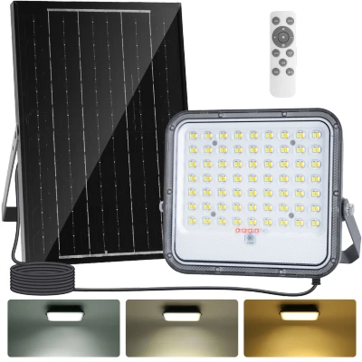 Imagen de Aigostar Foco proyector LED solar con mando a distancia，8000mAH，gran panel y batería de gran capacidad，regulable 3000/4000/6500K，IP66，cable 2m，Luz para exterior jardín，patios.