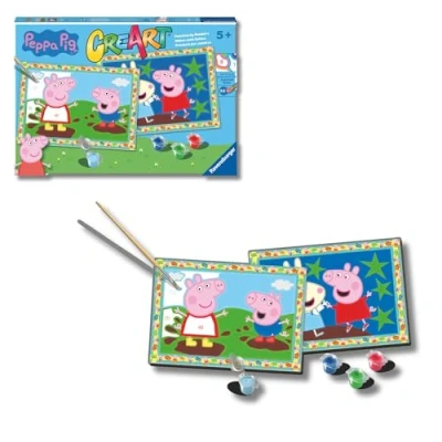 Imagen de Ravensburger CreArt Serie Junior: Peppa Pig, Kit para Pintar por Números, Contiene dos Tablas Preimpresas, un Pincel, Colores, Juego Creativo Niños y Niñas 5+ Años
