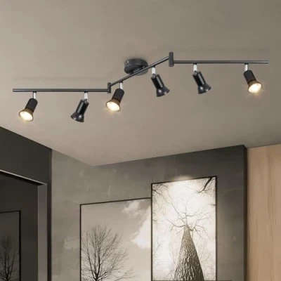 Imagen de Dehobo Lámparas de techo LED 6 Focos Orientables, Luz Negro Giratoria GU10 para Dormitorio Habitacion Salon Cocina Barra sin Bombilla
