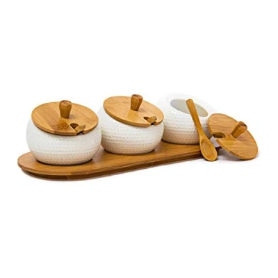 Imagen de Relaxdays Especiero, Recipiente Especias con Tapa y Cuchara, Cerámica, Soporte Condimentos, Salsas, Estilo Chino, Blanco, 30.5 x 12 8.5 cm