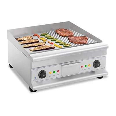 Imagen de Royal Catering Fry Top Eléctrico Doble Parrilla RCG 60GB (Longitud: 60 cm, Superficie Lisa y Ondulada, 2 Zonas De Calor, 6.400 Watt)