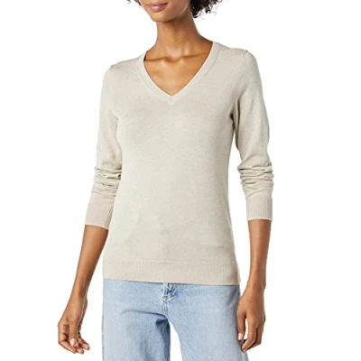Imagen de Amazon Essentials Jersey de Cuello en V, Manga Larga, Ligero y Ajuste Clásico (Disponible Tallas Grandes) Mujer, Avena Mezcla, XL