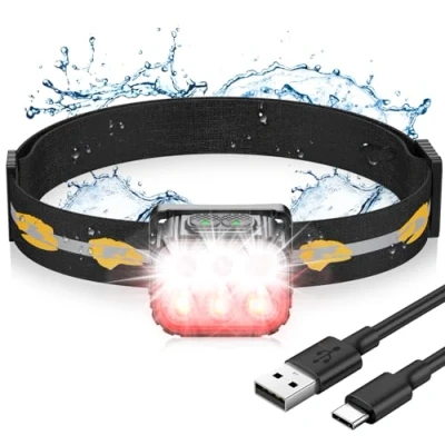 Imagen de EOIWUY Linterna Frontal LED Recargable, Cabeza Impermeable IP65, 6 Modos Luz con Rojo &amp; 36H de Funcionamiento, Super Brillante 350LM Ultraligera para Correr