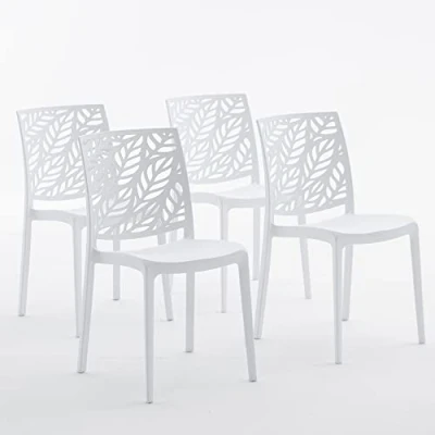 Imagen de sillas apilables de polipropileno con fibra vidrio para interior, cocina o comedor, exterior y jardín, bar restaurante, diseño Dafne (4 sillas, blanco)