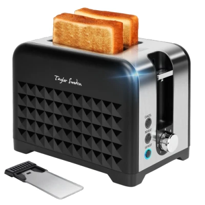 Imagen de Taylor Swoden Tostadora Pan 2 Ranuras cortas extraanchas, 7 Niveles Tostado, Función Recalentar, Descongelar y Apagado Auto, Bandeja Recogemigas, Almacenamiento de cables, Negro, 930W