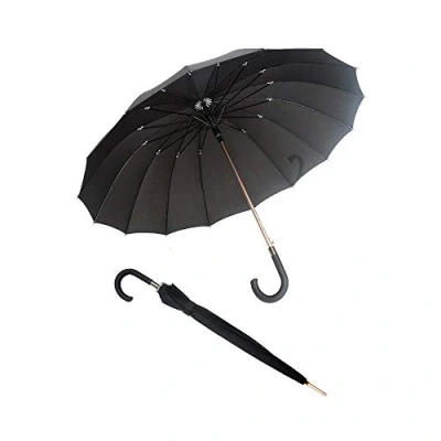 Imagen de Smati Parapluie long noir automatique Gentleman 16 baleines fibre de verre Susino Paraguas clásico, 92 cm, 114 liters, Negro (Noir)