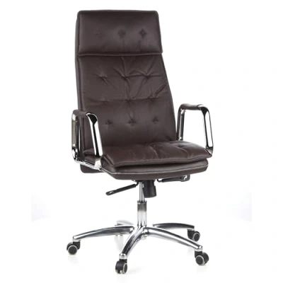 Imagen de hjh OFFICE Sillón de Oficina Silla giratoria Villa 20 Cuero Alto Respaldo con apoyacabezas cómodo marrón