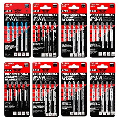 Imagen de 40 hojas de sierra calar mixtas TopsTools JSTTK8 T101AO T101B T101BR T101D T111C T118A T119BO T144D compatibles con Bosch, Dewalt, Makita, Milwaukee y muchos más