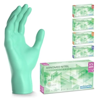 Imagen de ARNOMED guantes nitrilo talla XS, verdes, de nitrilo, 100 uds/caja, desechables sin polvo, goma látex, S, M, L y XL