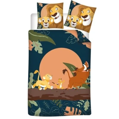 Imagen de Aymax Juego de cama King Lion con Simba, Timon y Pumba, polialgodón, funda nórdica 140 x 200 cm + almohada 65