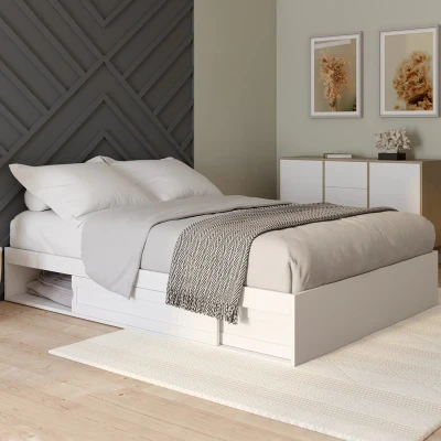 Imagen de IDMarket Marco de cama doble Salem con almacenamiento y somier 160 x 200 cm, color blanco
