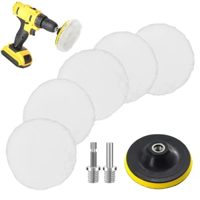 Imagen de Almohadilla de Pulido Lana,Almohadillas con Taladro Adaptador,Juego Lana para Pulir Coche, Coche Kit Disco Autoadhesivo,para Encerado Automóviles (180mm)