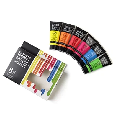 Imagen de Liquitex BASICS, Set de Pintura Acrílica Studio, 6 Tubos 22 mL, colores fluorescentes