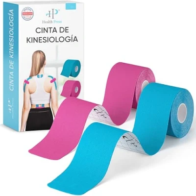Imagen de Health Press Kinesiotapes 2 Rollos de Cinta Kinesiológica Azul + Rosa (5cm x 5m) Kinesiotape Physio Tape Profesional y Deportiva Cintas la Piel Amistoso DERMATEST: MUY BUENO