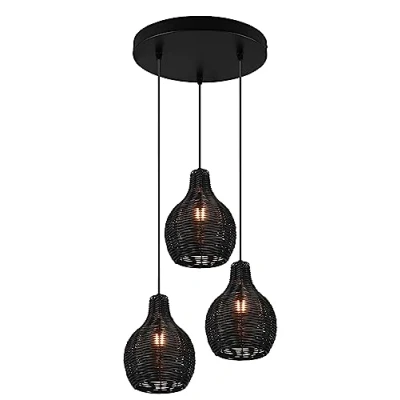 Imagen de Reality, Colgante, Sprout 3xE14, max.40,0 W Malla de Rattan, Negro, Cuerpo: Negro Ø:30,0cm, A:150,0cm IP20,Sin bombilla,Regulable en altura