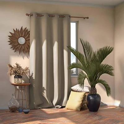 Imagen de AmeliaHome Blackout Cortina Opaca (1 Unidad, poliéster, Ojales, 140 x 270 cm), Color Beige