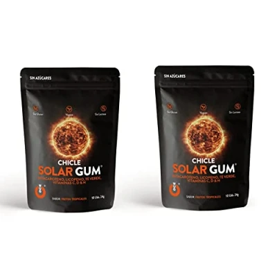 Imagen de WUG CHICLE SOLAR GUM Ideal Bronceado, Betacaroteno, Vitaminas C, D y H, Licopeno Té Verde, Pack 2 doypack (2 x 10 uds)