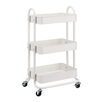 Imagen de Amazon Basics Carrito de cocina o multiuso tres niveles con ruedas en blanco
