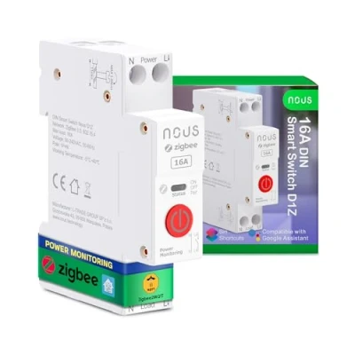 Imagen de Interruptor Nous Zigbee DIN, inteligente 16A con Monitorización de Energía, Compatible Zigbee2MQTT, Home Assistant, Alexa y Google Home, Control aplicaciones, por voz