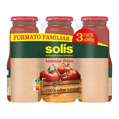 Imagen de SOLÍS Tomate Frito Clásico Tripack Frasco Cristal Sin Gluten Pack de 3 x 360g