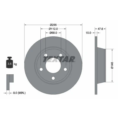 Imagen de TEXTAR PRO 92117303 Disco de freno 255 10 05/05 112 macizo revestido sin perno sujeción rueda, buje rueda AUDI: A6 C5 Avant