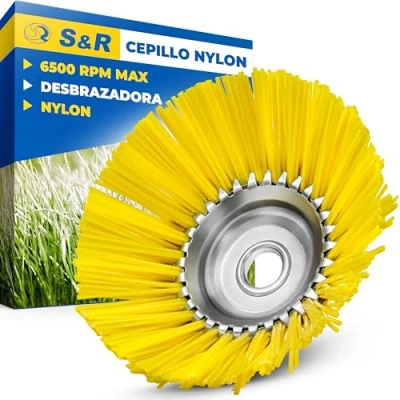 Imagen de S&amp;R Cepillo Desbrazadora para Malas Hierbas Cabezal Desbrazador Cortacesped en Nylon 200 x 25,4 mm Amarillo