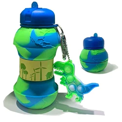 Imagen de CARESWAY Botella de agua para niños con llavero 500 ml niñas y a prueba fugas plegable reutilizable libre BPA bebidas infantiles Globo la Tierra