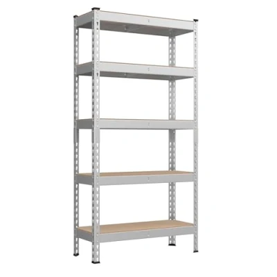 Imagen de SONGMICS Estantería de 5 Niveles, Almacenamiento, Montaje sin Tornillos, Estantes Ajustables, 30 x 75 150 cm, Carga 875 kg, para Garaje, Cobertizo, Bodega, Plata GLR300E01