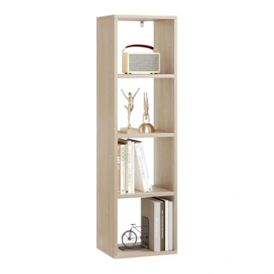 Imagen de WOLTU Librería con 4 niveles, Estantería de Cubos para Libros y Adornos, Almacenamiento, Abierta Moderna Salón, Estudio Oficina, 30x23,5x106,5 cm, Roble Claro, SK051hei