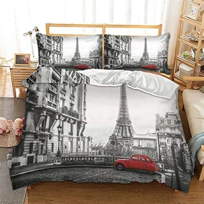 Imagen de EU VV Funda Nórdica Juego de Cama Suave Transpirable Poliéster Algodón Ciudad Famosa 1 + 2 Fundas Almohada 48X74cm (Paris,(150x200cm) 90)